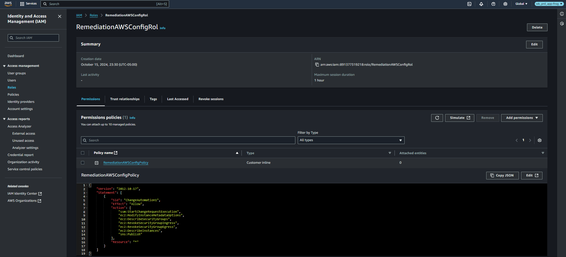 Remediation create rol Add Policy